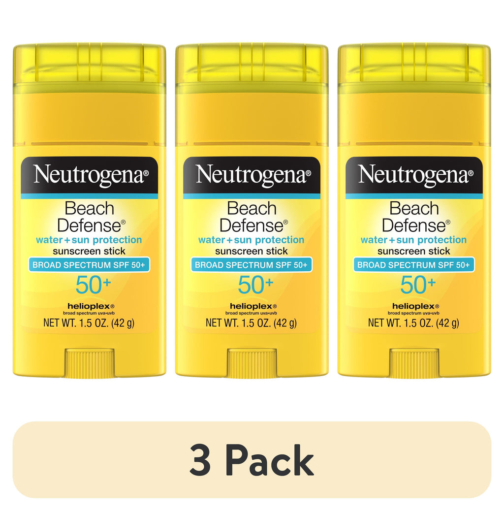 (3 Pack)  Beach Defense Sunscreen Stick SPF 50+, Face & Body, 1.5 Oz