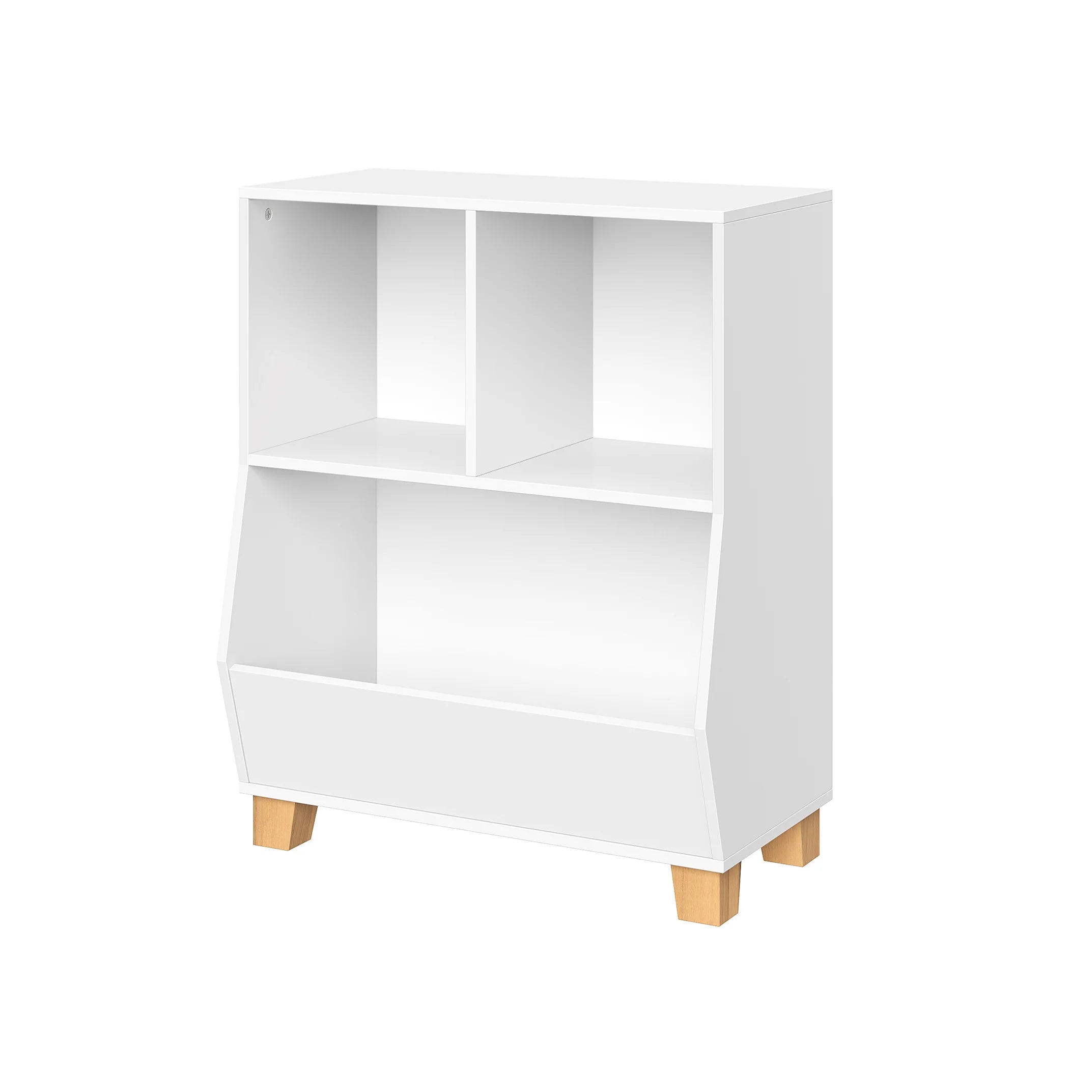 Kids Catch-All 24In Cubby Bookshelf and Toy Storage Organizer with 2 Gray Bins