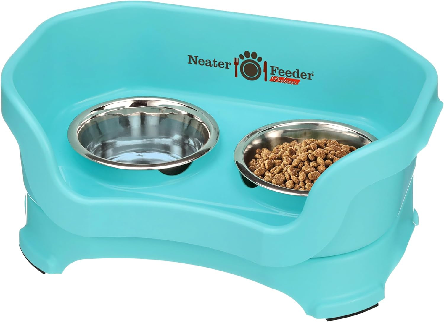 Neater Feeder Deluxe Mess Proof Dog Bowls Elevated for Small Dogs under 19 Lbs, Made in USA, No Spill Raised Dog Food Bowl Stand Feeding Station, Food and Water Bowl Set, Grey
