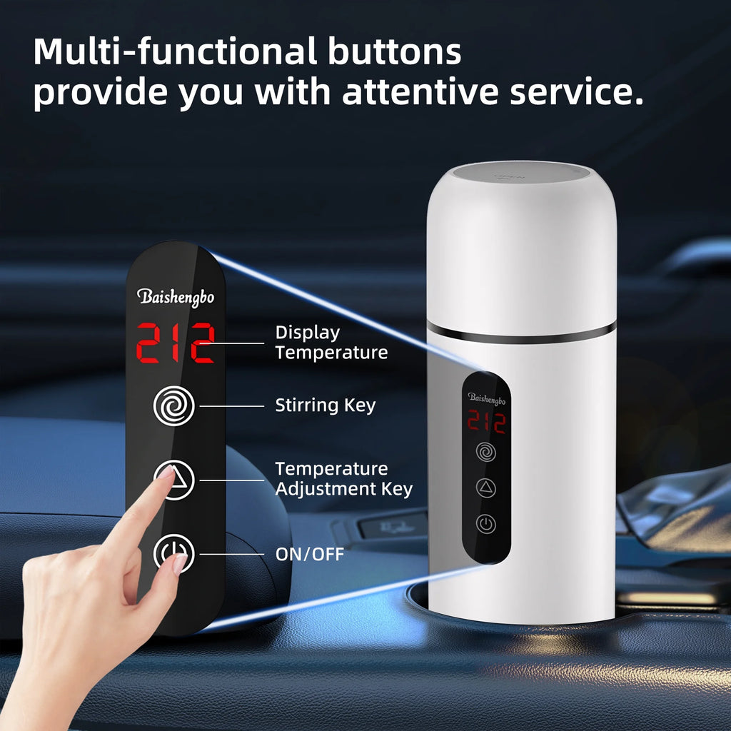 Car Kettle, 12V/24V Portable Travel Electric Kettle for Car Heated Travel Mug, Temperature Adjustable Mini Water Boiler for Tea Coffee Milk, 420ML