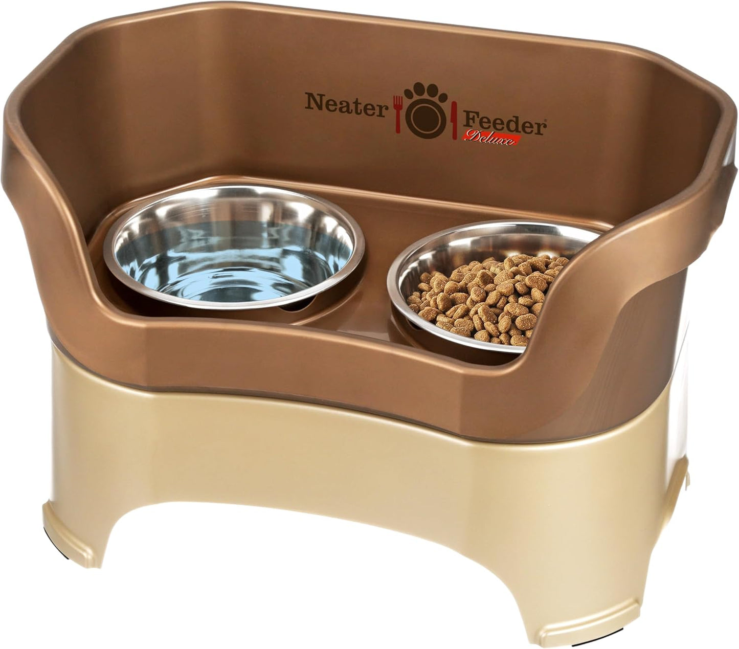Neater Feeder Deluxe Mess Proof Dog Bowls Elevated for Small Dogs under 19 Lbs, Made in USA, No Spill Raised Dog Food Bowl Stand Feeding Station, Food and Water Bowl Set, Grey