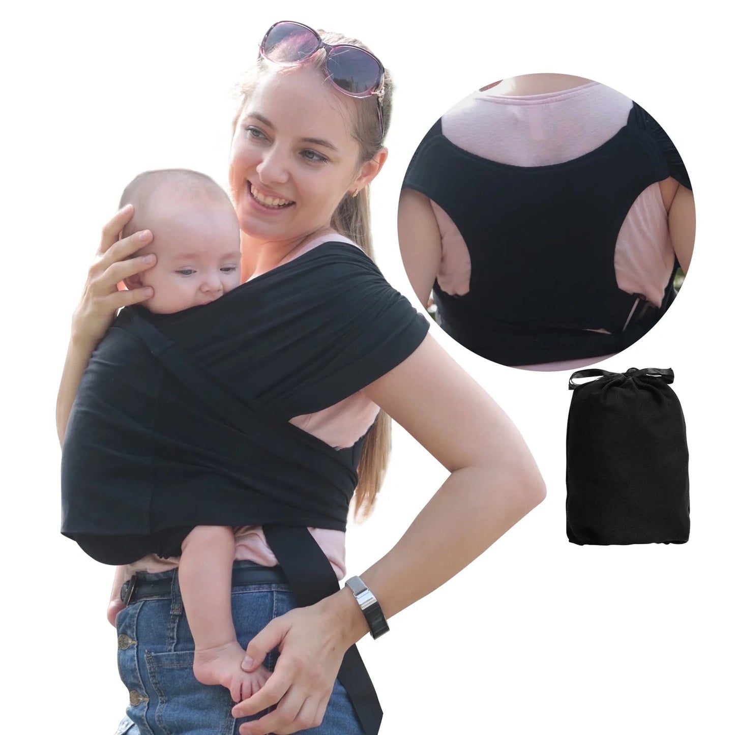 Wrap Carrier Organic Cotton Adjustable Slings ,For Newborn,Infant,Toddlers 35 Lbs,Black