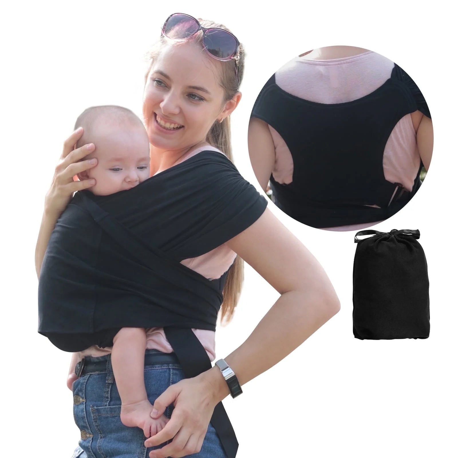 Wrap Carrier Organic Cotton Adjustable Slings ,For Newborn,Infant,Toddlers 35 Lbs,Black