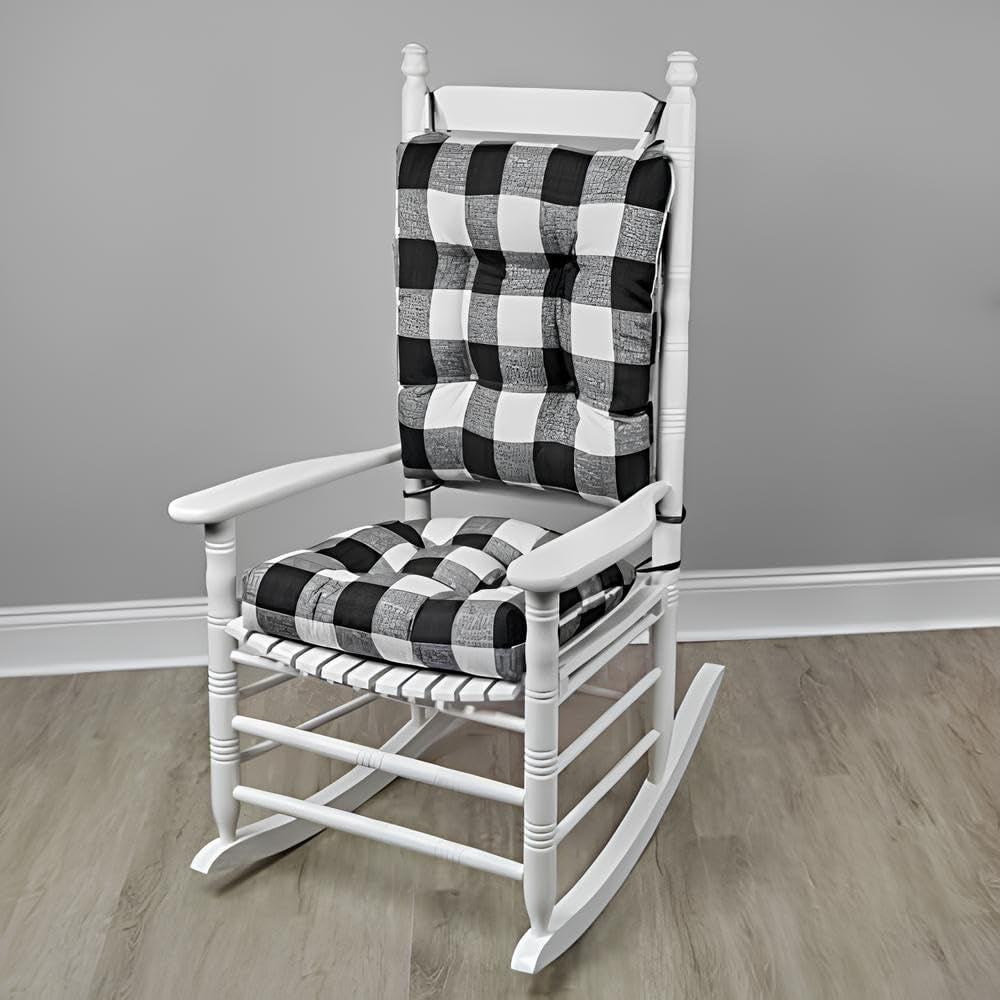 Solarium Rocking Chair Cushion Set, Assembled in the USA, for Indoor & Outdoor Use, Patio, Living Room, or Nursery, 2-Piece Set, 19"X19" Seat and 21"X18" Seatback, 04 Black