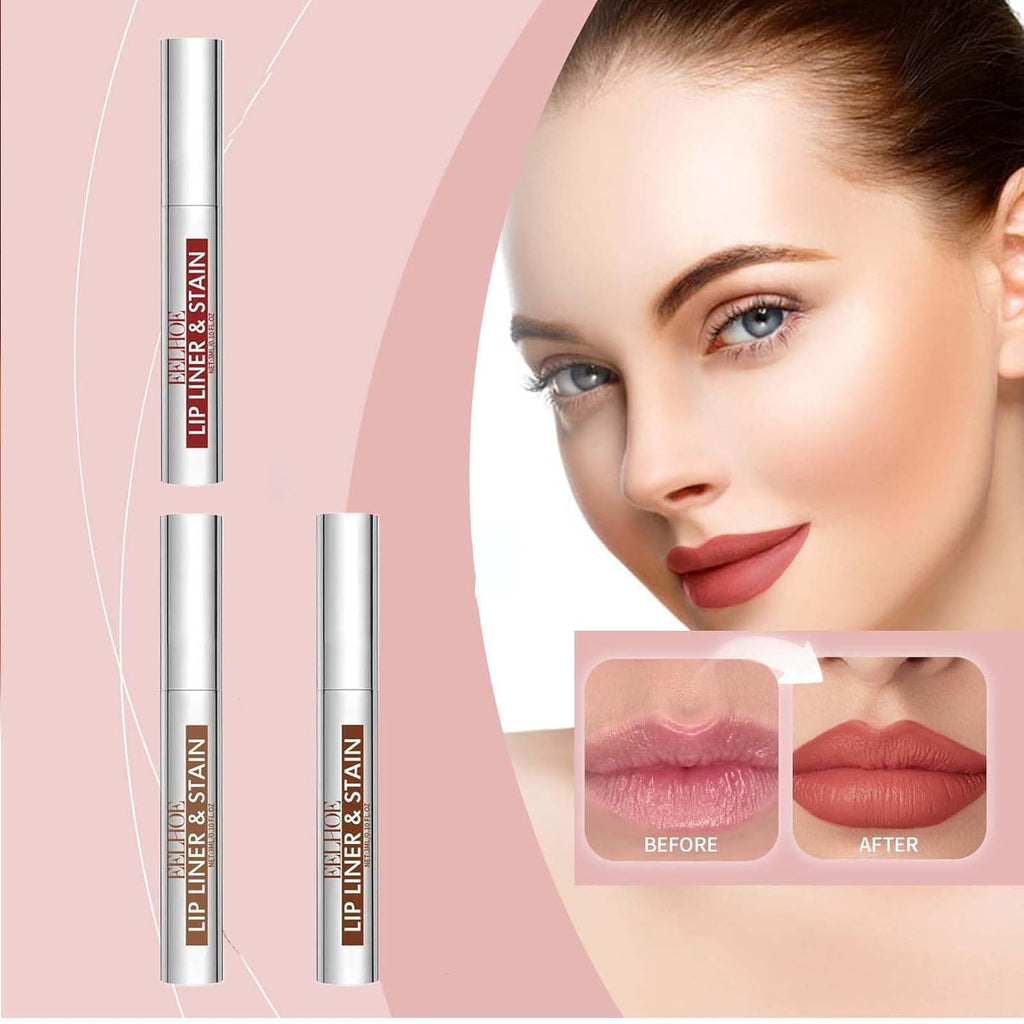 3 Pcs Peel off Lip Liner Stain, Long Lasting Plumper Peel off Lip Stain Liner, Highly Pigmented Waterproof, Transfer-Proof Lip Tint Stain, Matte Finish (3 Colors, A)