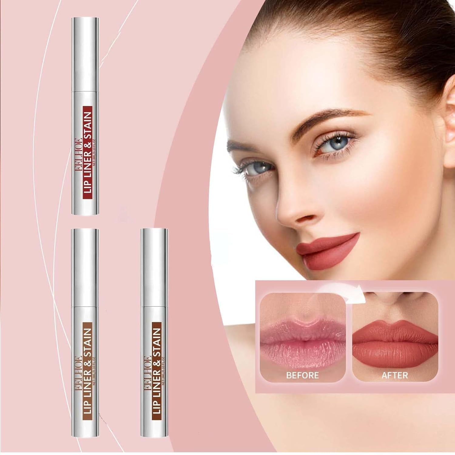 3 Pcs Peel off Lip Liner Stain, Long Lasting Plumper Peel off Lip Stain Liner, Highly Pigmented Waterproof, Transfer-Proof Lip Tint Stain, Matte Finish (3 Colors, A)