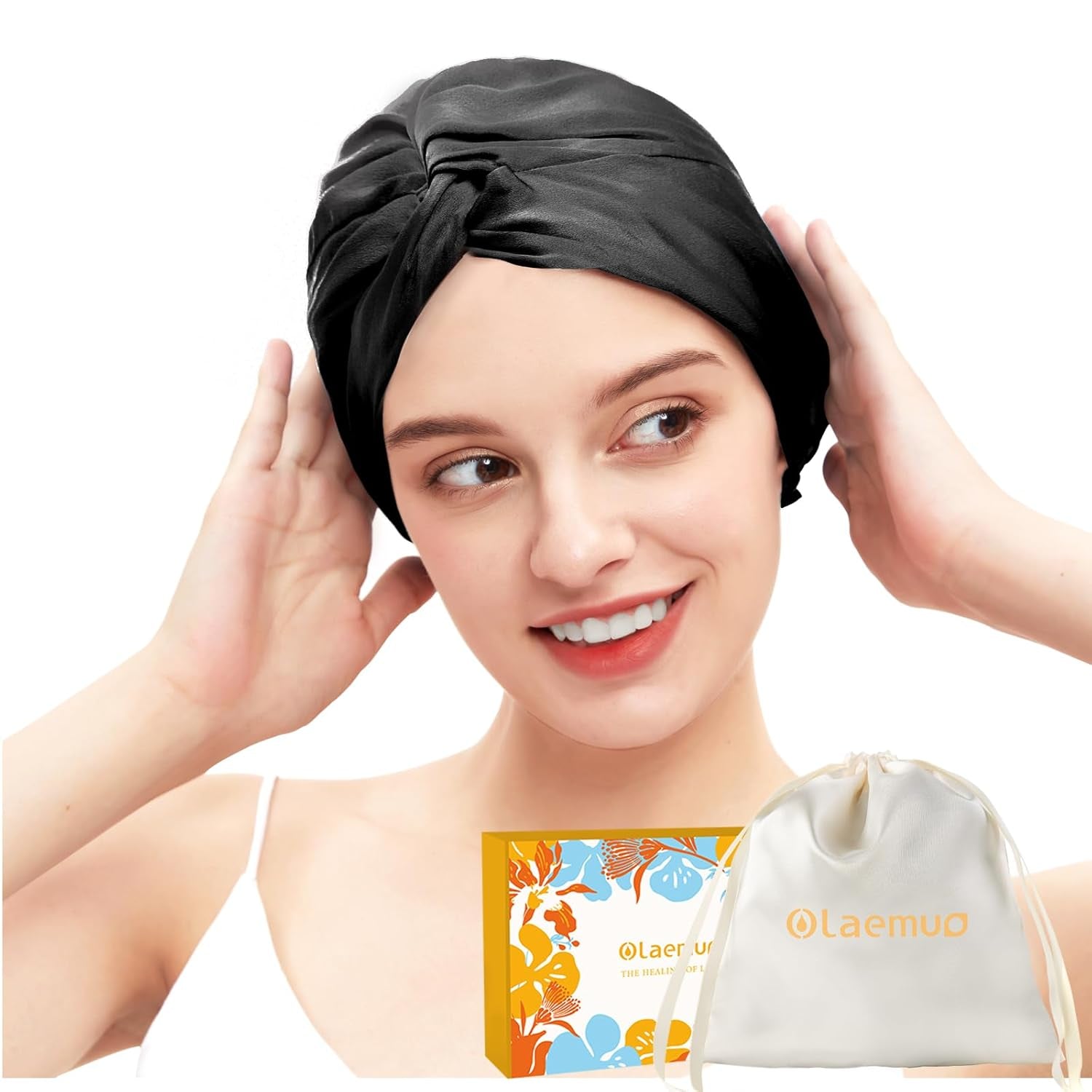 100% Mulberry Silk-Bonnet for Sleeping Women/Men for Curly/Thin/Short/Medium/Braids Hair, Real Silk Wrap Bonnet for Sleeping, Silk Sleep Night Cap for Hair Care, Light Pink