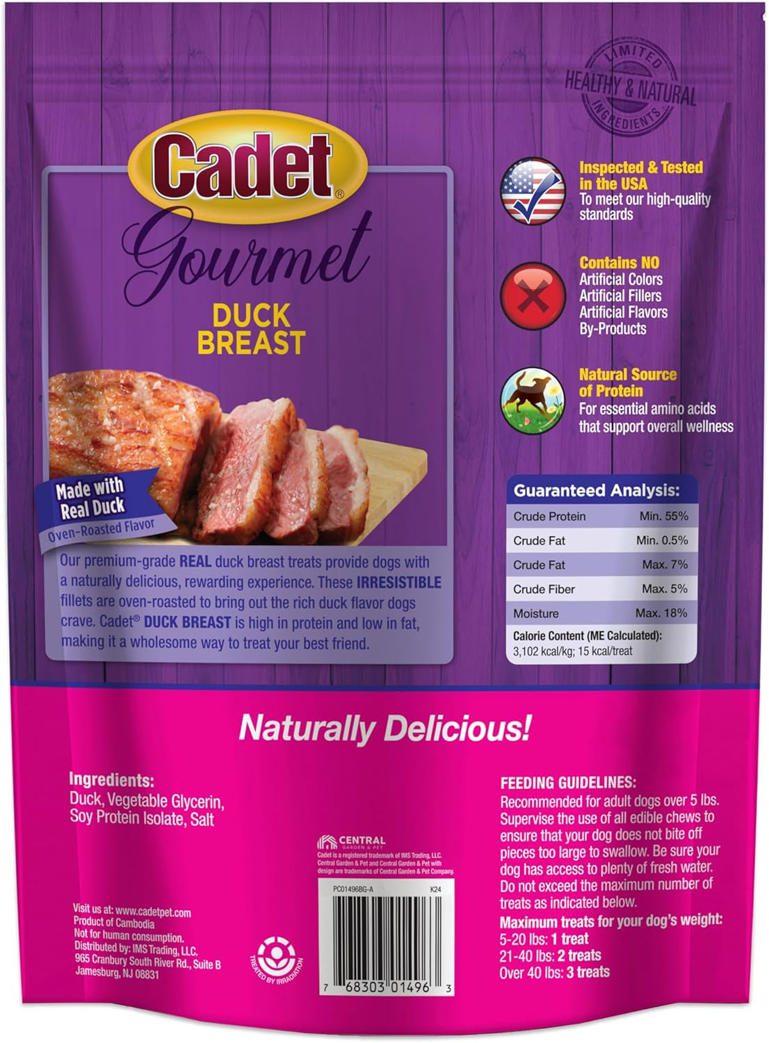 Gourmet Duck Breast Jerky Dog Treats, Healthy, Long-Lasting High-Protein Training Treats for Small & Large Dogs, 40 Oz.