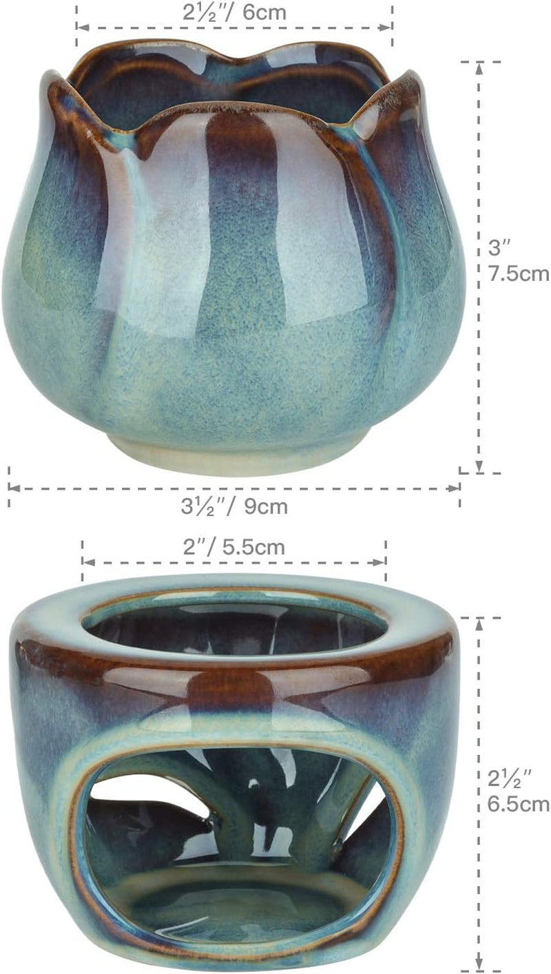 Wax Melt Burners Essential Oil Burner Set of 2, Aromatherapy Aroma Burner Ceramic Oil Diffuser Candle Tealight Holder Home Bedroom Decor Christmas Housewarming Gift