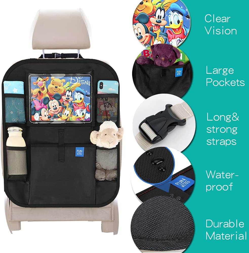 Car Seat Protector + Kick Mats Car Backseat Organizer Black,Suitable for All Cars,Xl Largest Car Seat Cover for Child Baby Carseat, Kick Mat Back Seat W/Storage Pockets