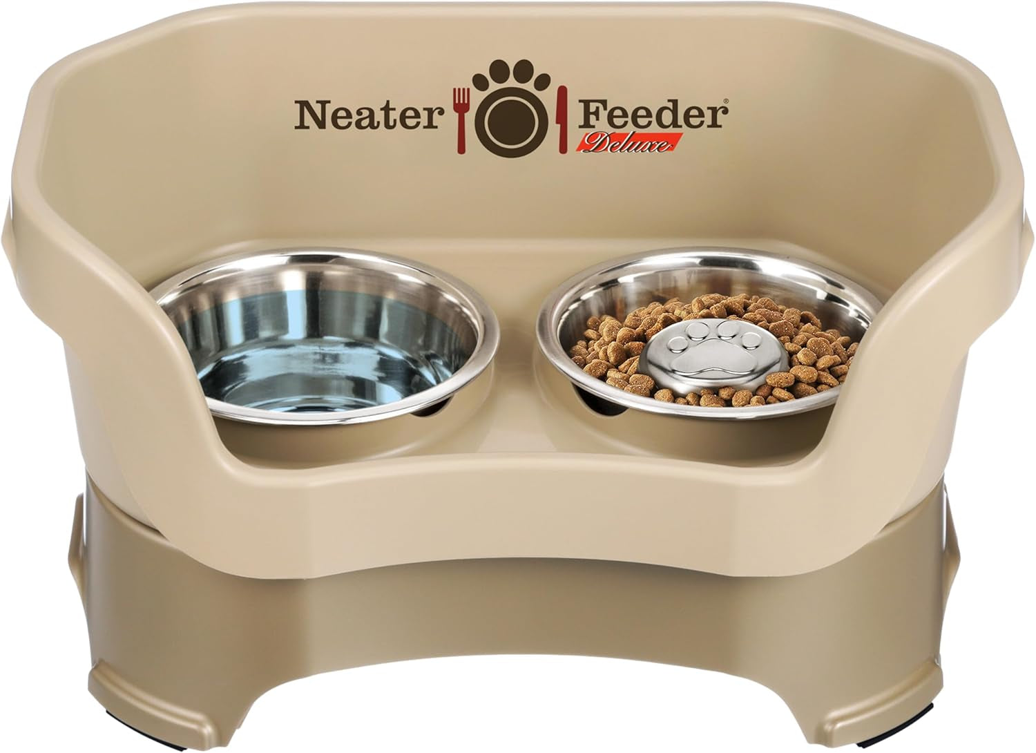 Neater Feeder Deluxe Mess Proof Dog Bowls Elevated for Small Dogs under 19 Lbs, Made in USA, No Spill Raised Dog Food Bowl Stand Feeding Station, Food and Water Bowl Set, Grey