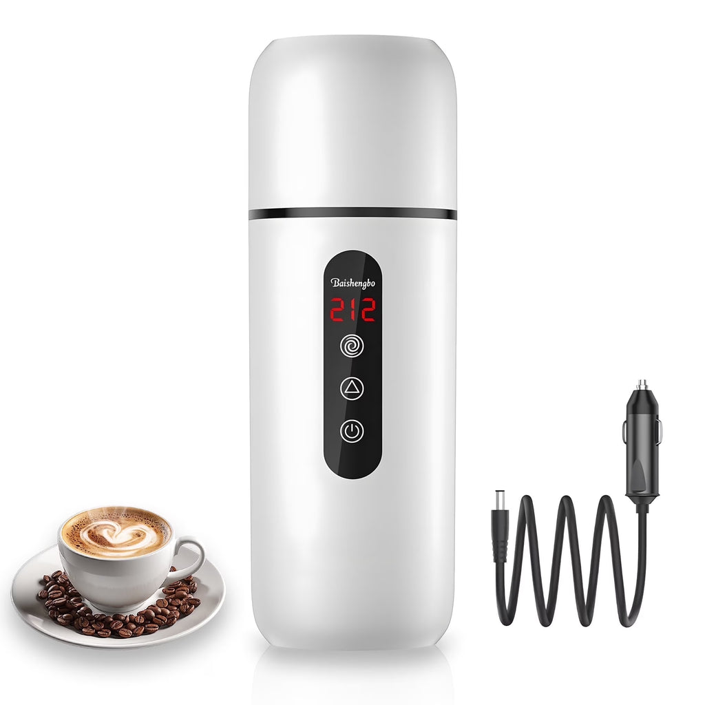 Car Kettle, 12V/24V Portable Travel Electric Kettle for Car Heated Travel Mug, Temperature Adjustable Mini Water Boiler for Tea Coffee Milk, 420ML