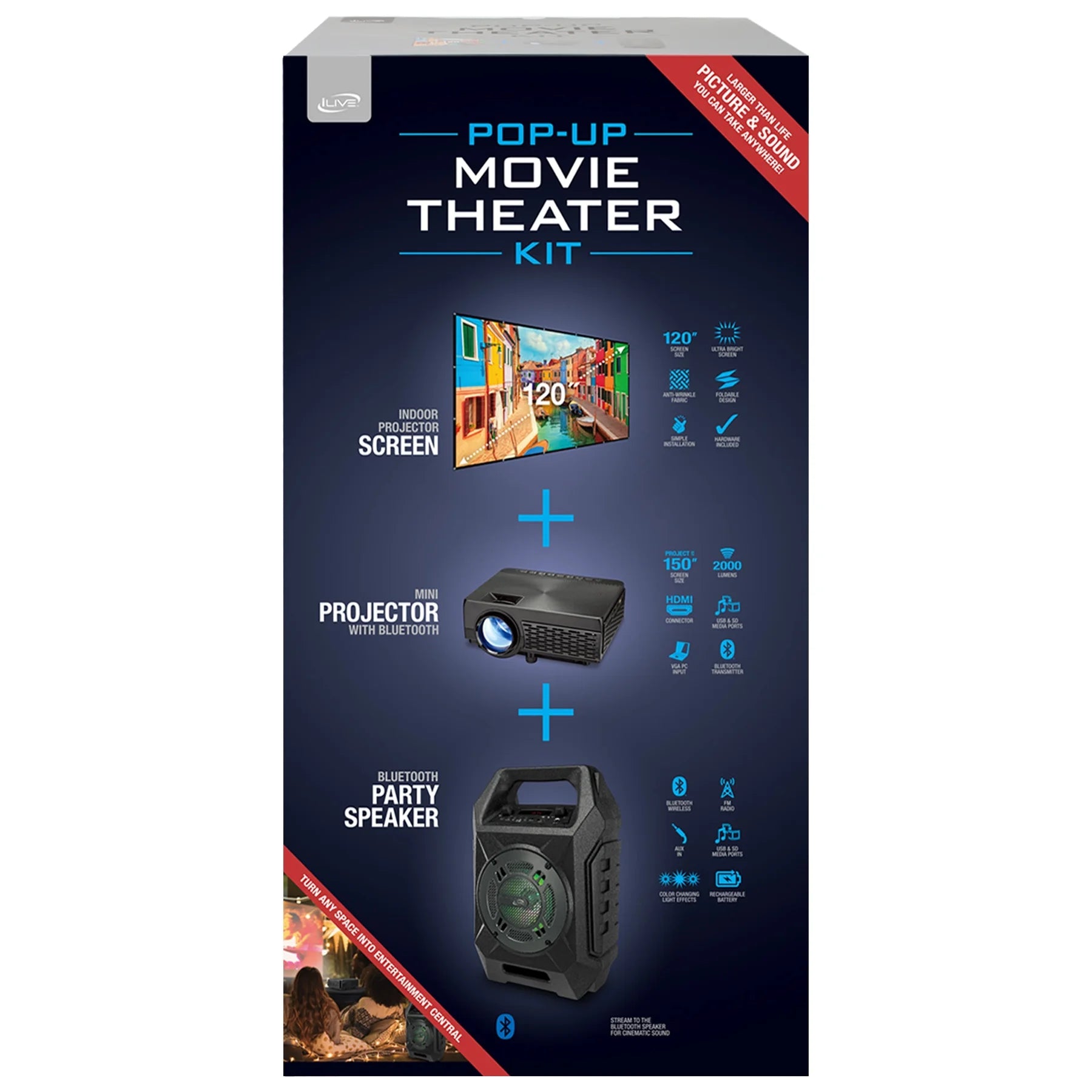 Pop-Up Movie Theater Projector Bundle, The2021Bdl,Black