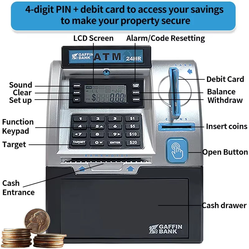 Kids ATM Automatic Deposit Teller Machine Toy Smart Password Swipe Card Saving Box Children Electronic Piggy Bank Christmas Gift