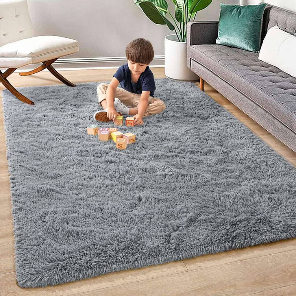 Soft Fluffy Area Rug Indoor Plush Carpet Shaggy Rugs for Bedroom Home Decor,5'X8',Grey