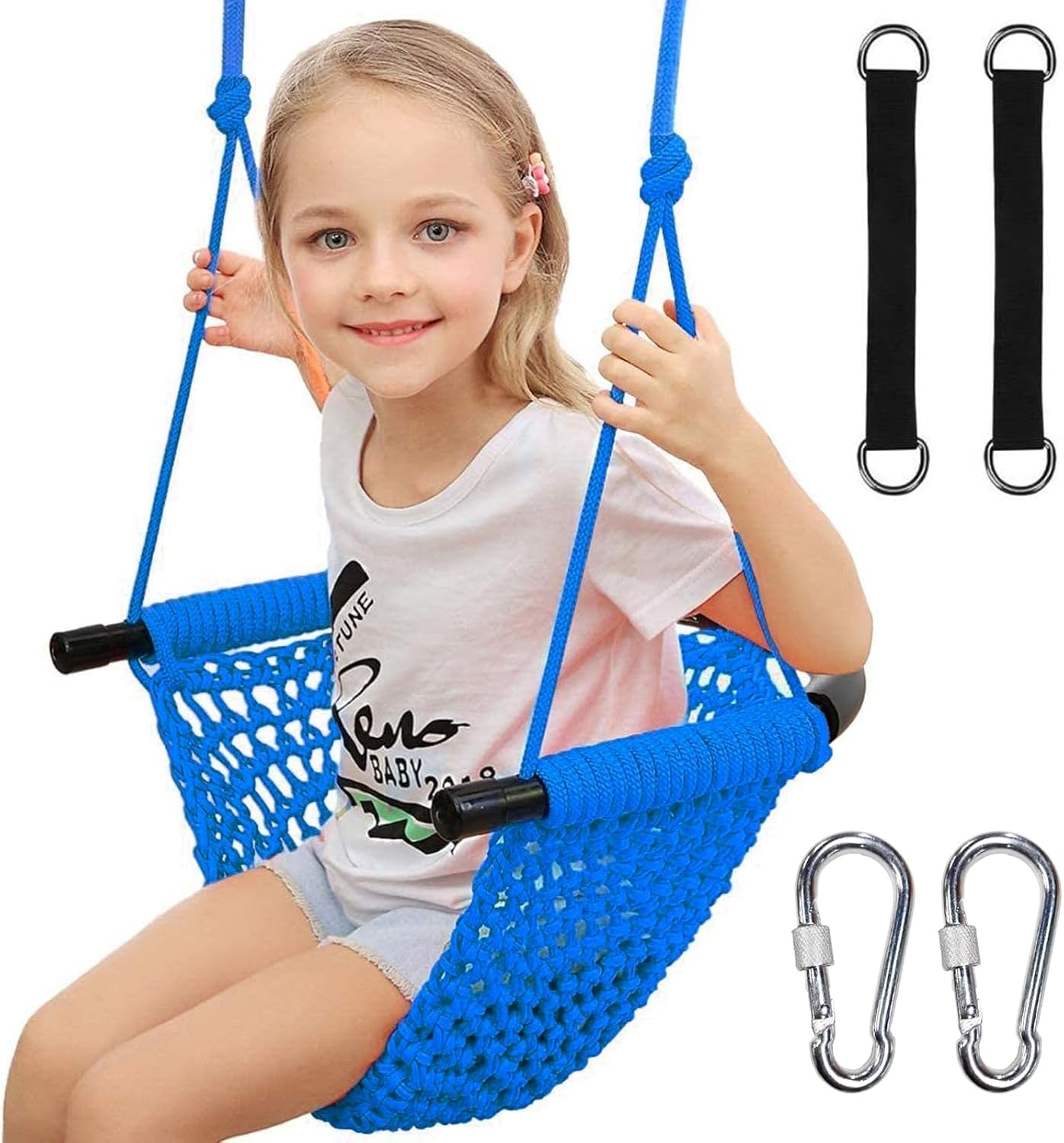 Kids Swing for Swing Set, Heavy Duty Rope Swings with Snap Hooks and Straps, 440LBS Capacity, Toddler Swing Seat for Indoor Porch, Outdoor Playground, Tree, Blue