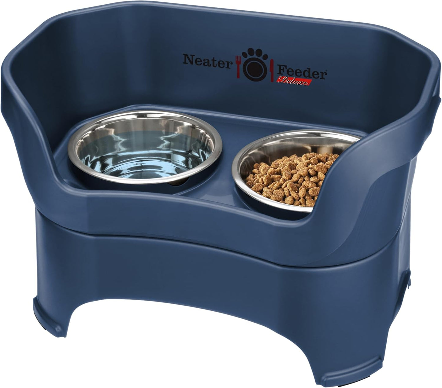 Neater Feeder Deluxe Mess Proof Dog Bowls Elevated for Small Dogs under 19 Lbs, Made in USA, No Spill Raised Dog Food Bowl Stand Feeding Station, Food and Water Bowl Set, Grey