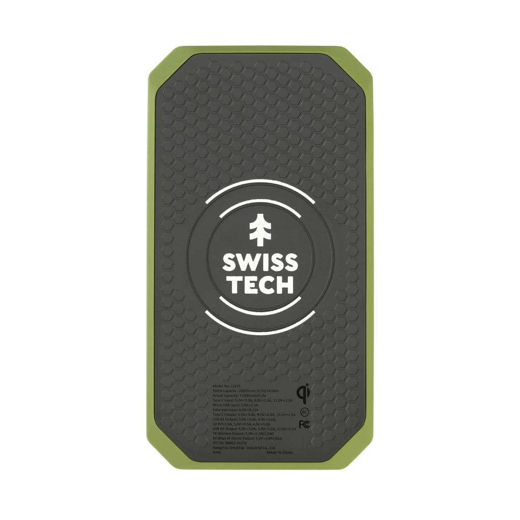 Swiss Tech 20000 Mah SOLAR PORTABLE POWER BANK / WIRELESS CHARGER WEATHER PROOF