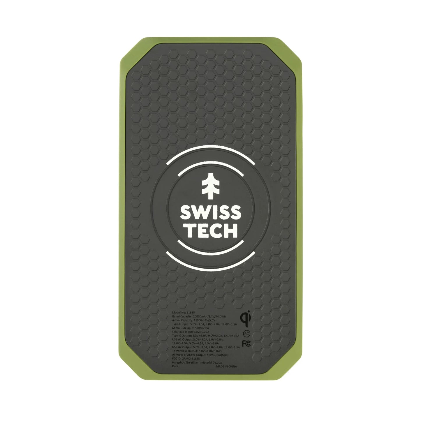Swiss Tech 20000 Mah SOLAR PORTABLE POWER BANK / WIRELESS CHARGER WEATHER PROOF