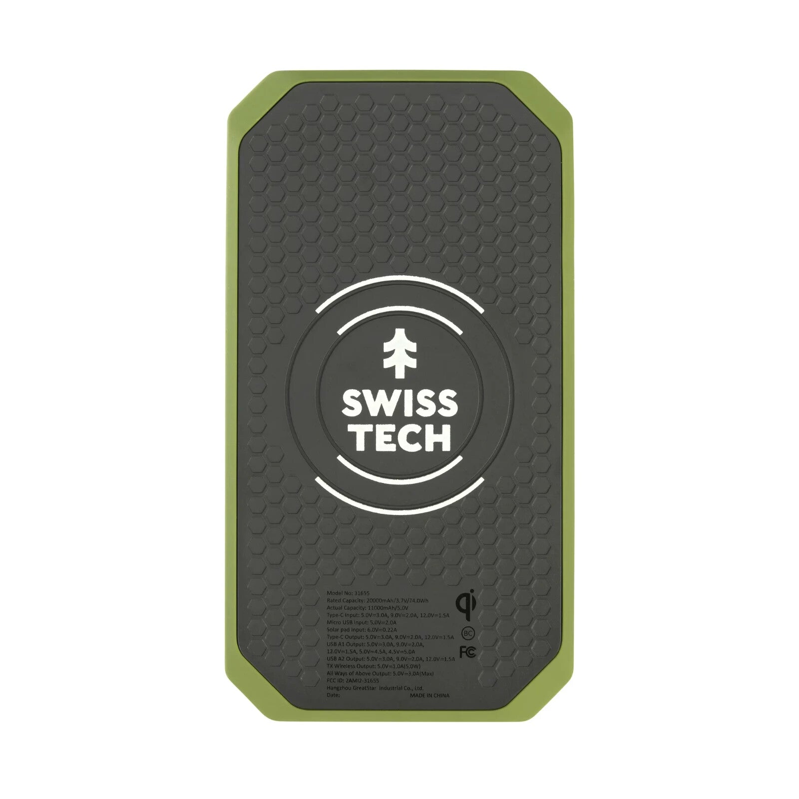 Swiss Tech 20000 Mah SOLAR PORTABLE POWER BANK / WIRELESS CHARGER WEATHER PROOF