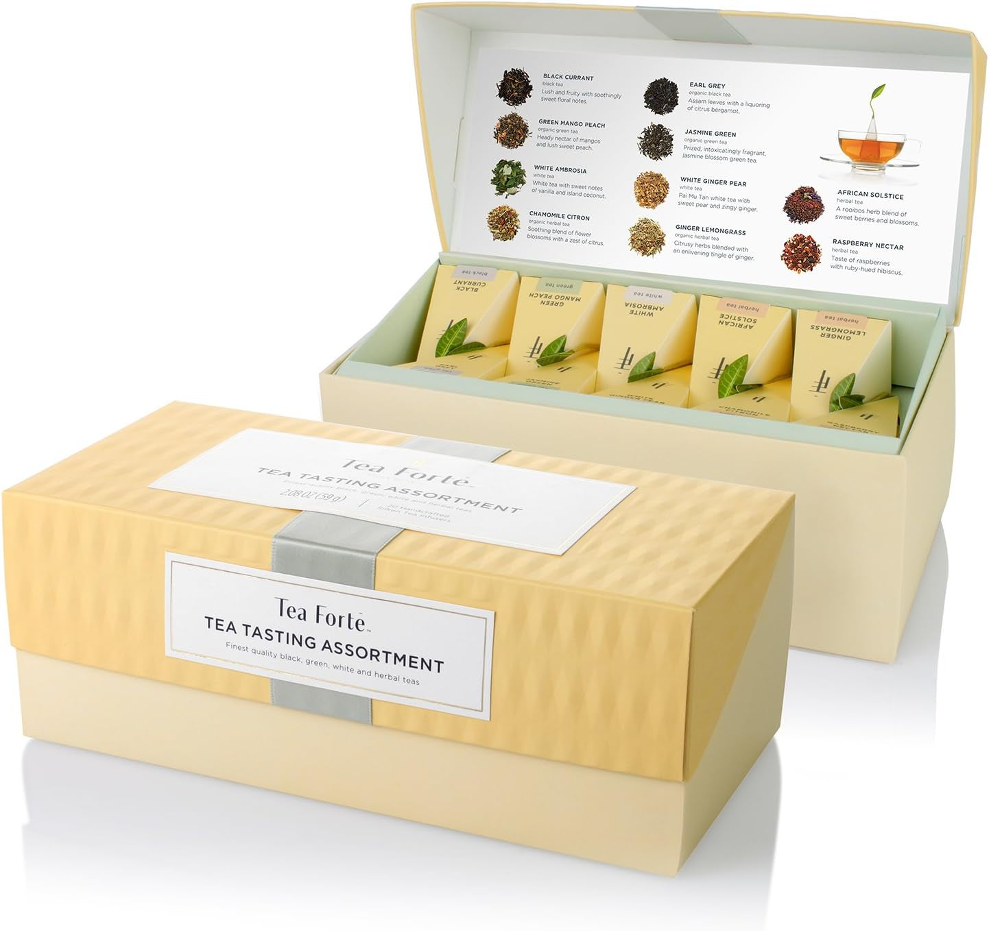 Wellbeing Assorted Presentation Box Tea Gift Set, 20 Count, 2 of Each Variety Individually Wrapped Handcrafted Pyramid Infuser Bags