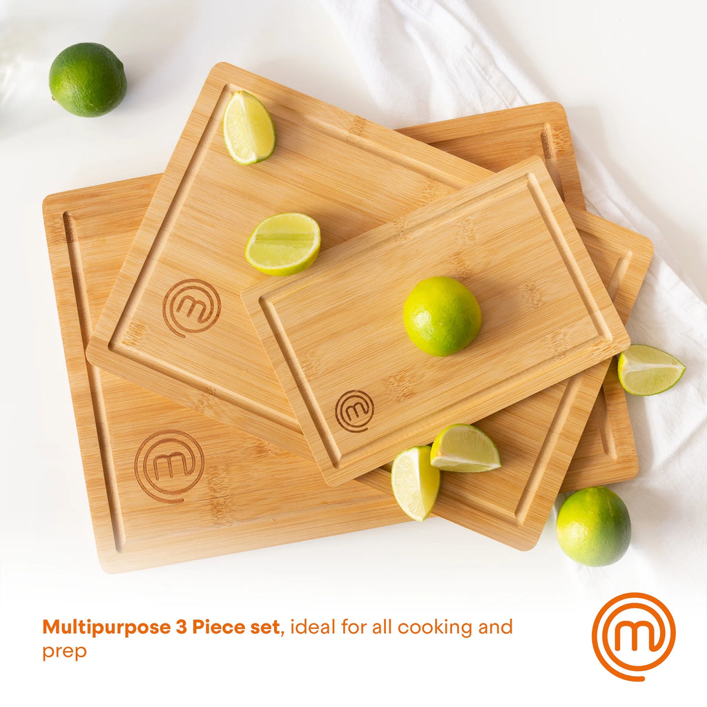 3 Piece Bamboo Cutting Board Set, Natural, Sustainable