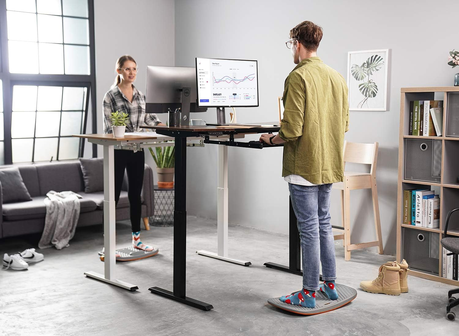 Standing Desk Mat with anti Fatigue Bar, Wooden Wobble Balance Board with Ergonomic Design Comfort Floor Mat
