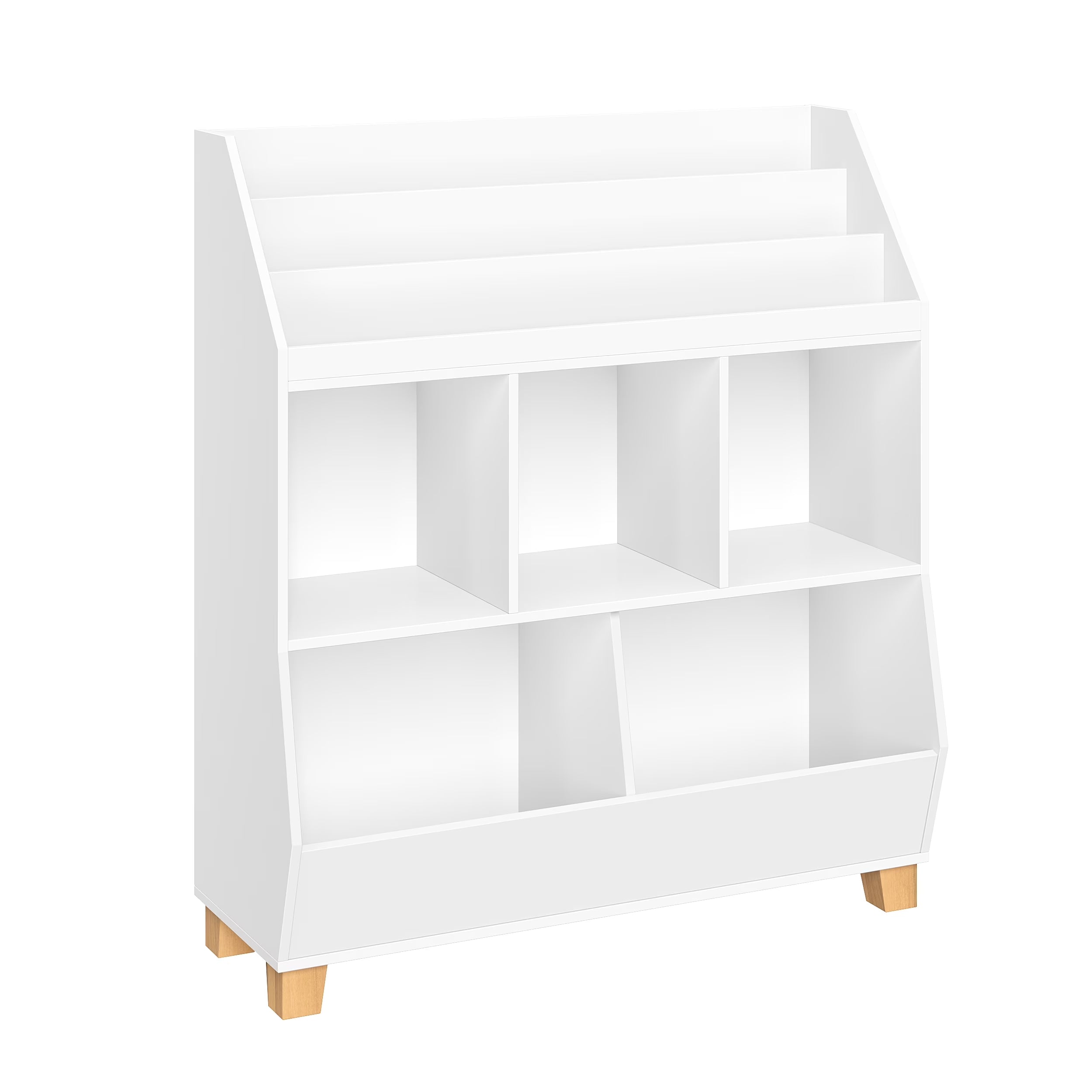 Kids Catch-All 35In Storage Organizer with Cubbies, Bins, and Bookracks - White