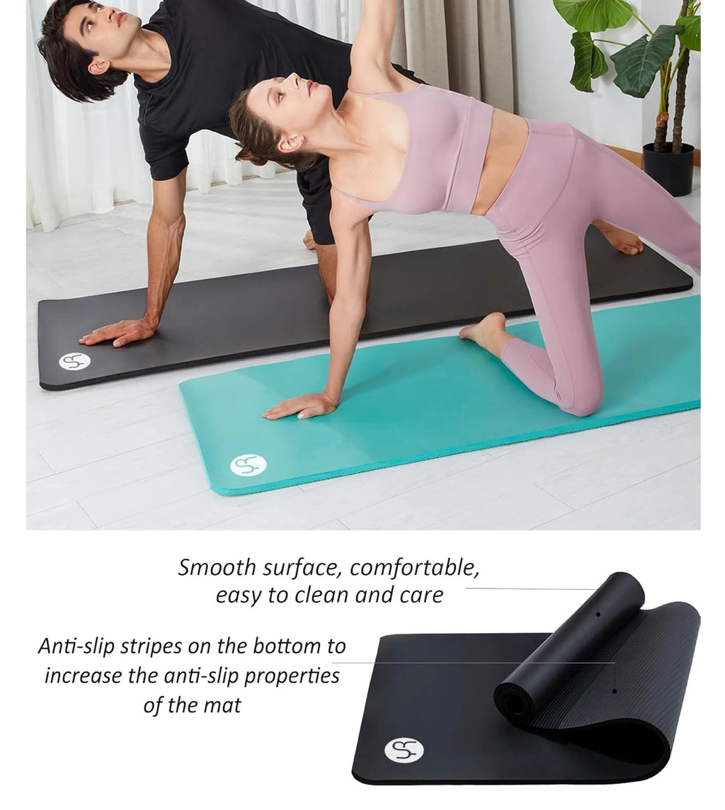 Yoga Mat Thick 15Mm/20Mm Hi-Density NBR Foam In/Outdoor Pilates Exercise Mats, Black W/ Bag