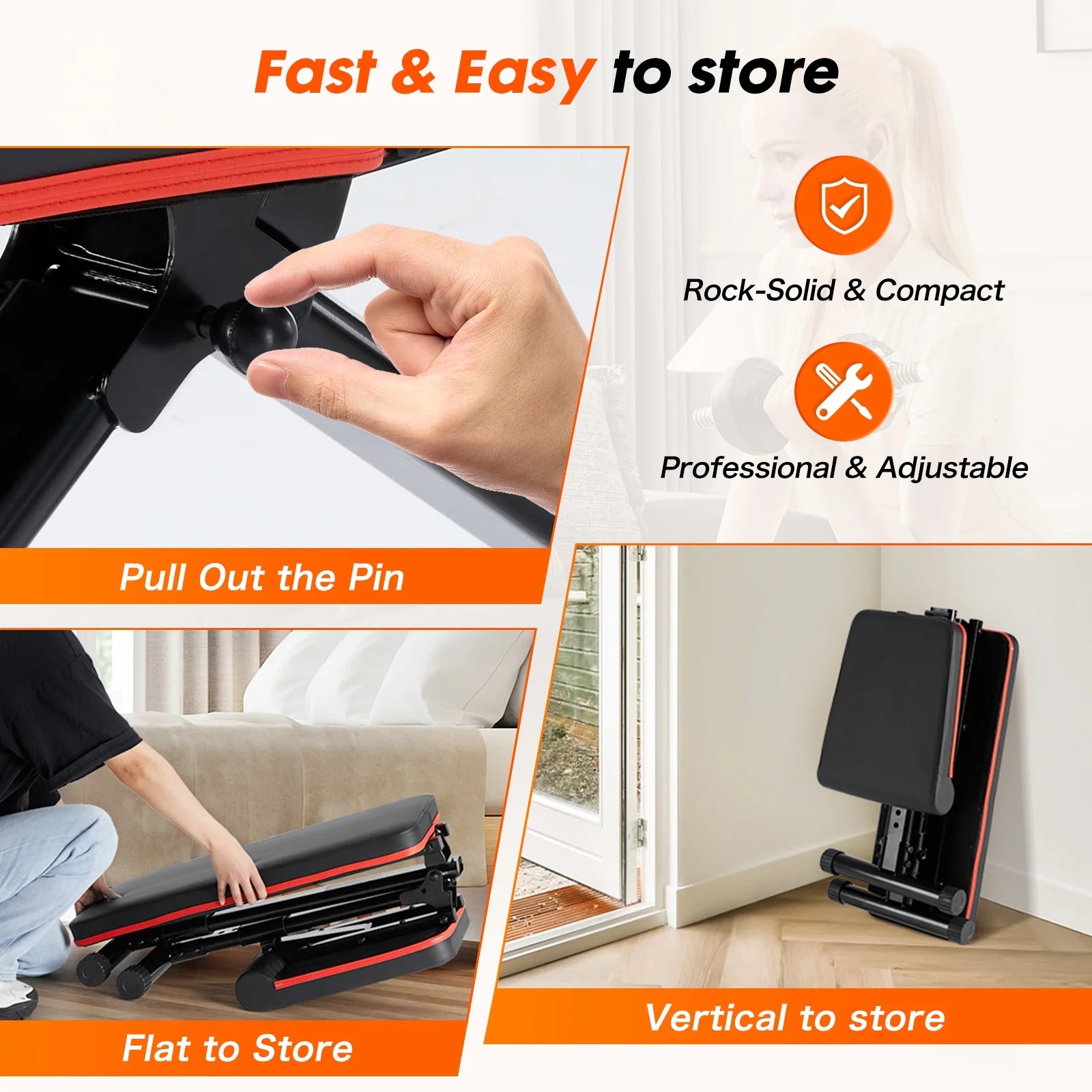 Adjustable Workout Bench for Home Gym, 795Lbs Weight Capacity Foldable Bench Press, Black