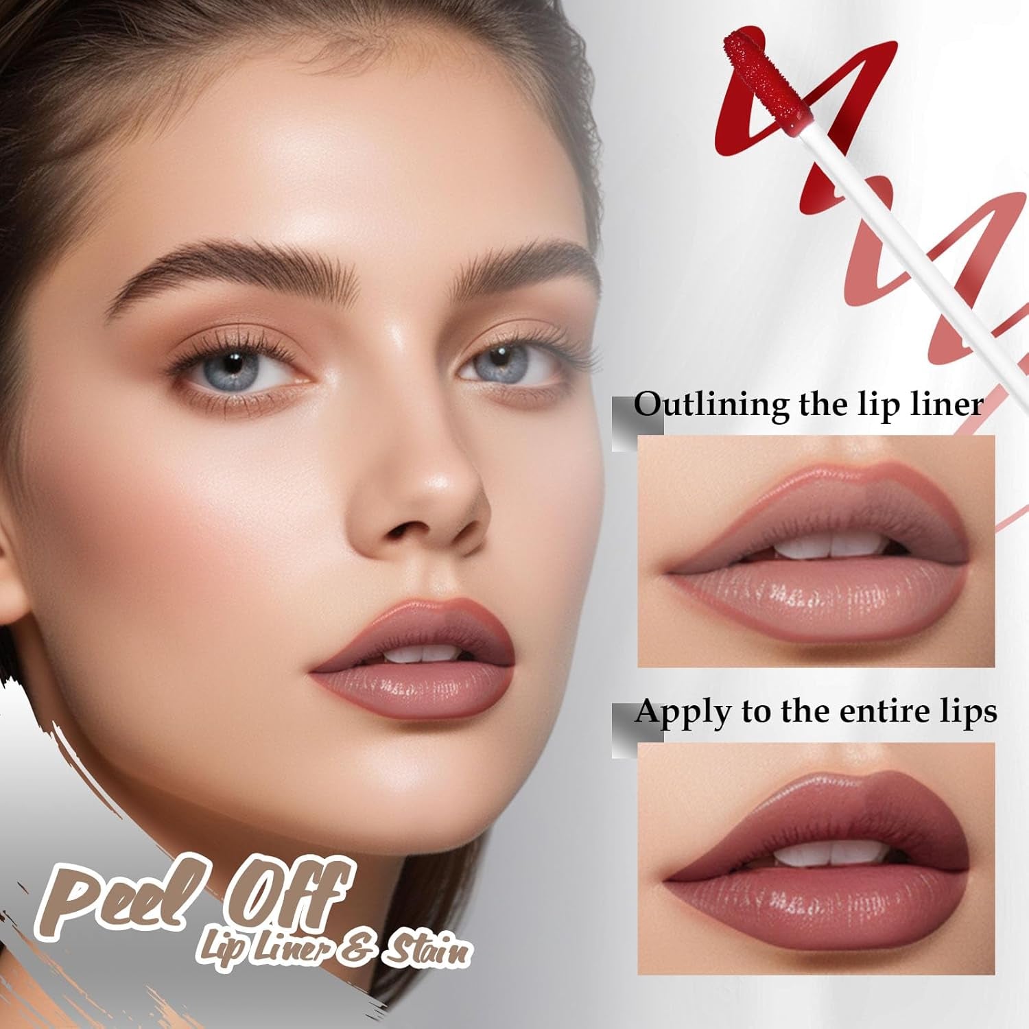 4 Colors Peel off Lip Liner, Peel off Lip Stain Set Tattoo Lip Liner with Tweezer,Waterproof, Long Lasting Lip Stain, Highly Pigmented Matte Finish Lip Tint Stain