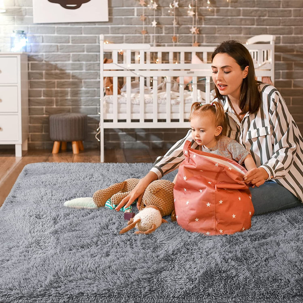 Soft Fluffy Area Rug Indoor Plush Carpet Shaggy Rugs for Bedroom Home Decor,5'X8',Grey