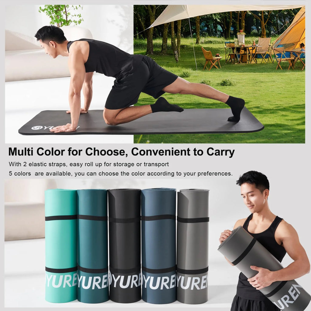 Yoga Mat Thick 15Mm/20Mm Hi-Density NBR Foam In/Outdoor Pilates Exercise Mats, Black W/ Bag