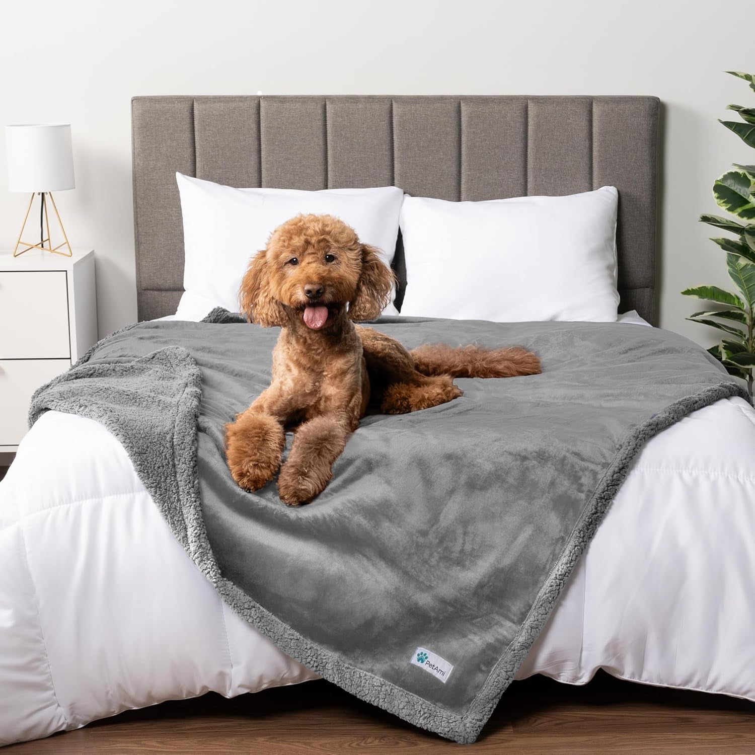 Waterproof Dog Blanket for Small Medium Dog Puppy Cat Throw for Couch Cover Leakproof Protection, Sherpa Fleece, Reversible Soft Washable 29X40 Plaid Navy Blue