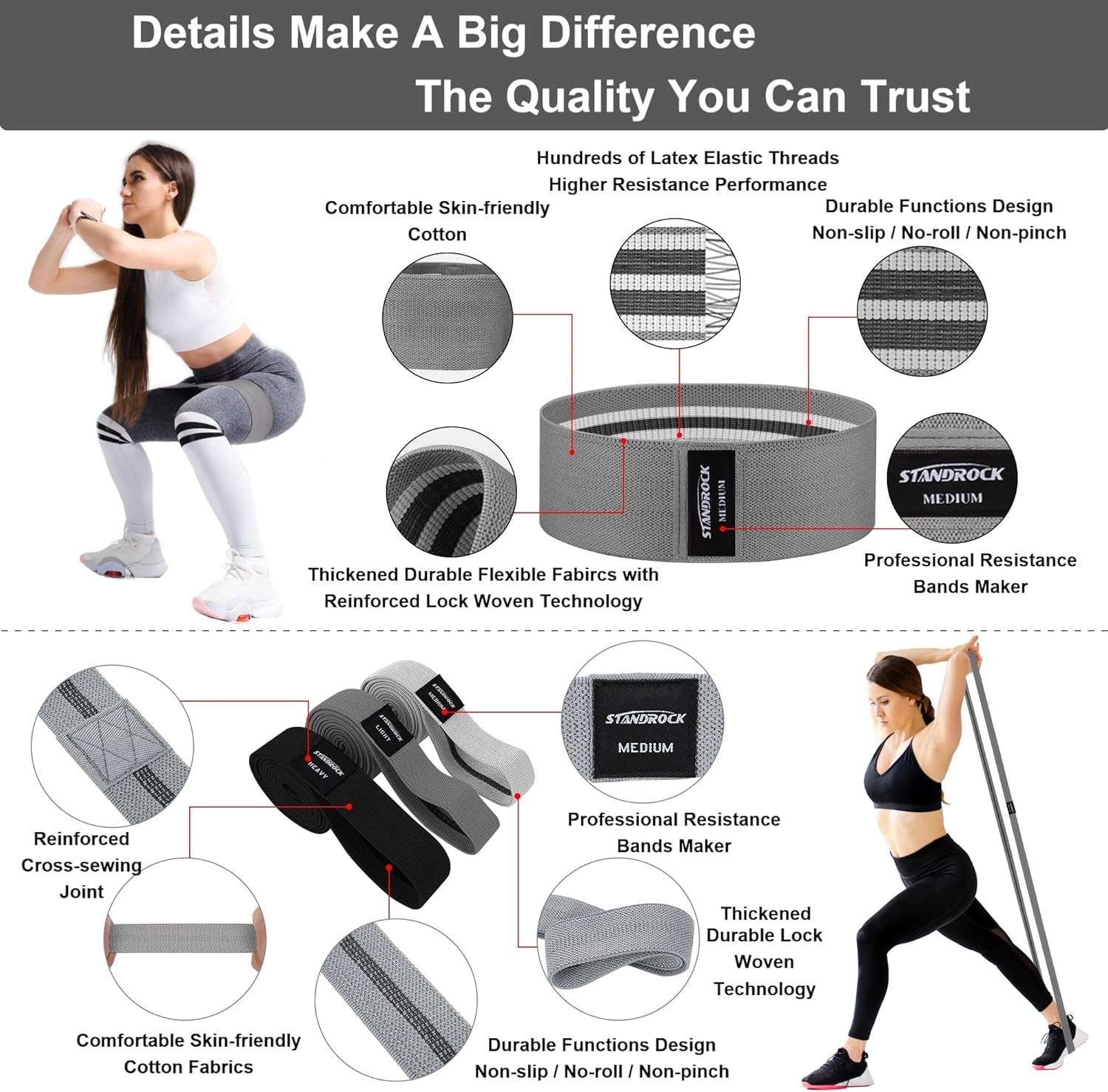 Fabric Resistance Bands for Working Out, 3 and 4 Levels Booty Bands Long Resistance Bands for Women and Men | Elastic Bands for Exercise Bands Resistance Workout Bands Resistance