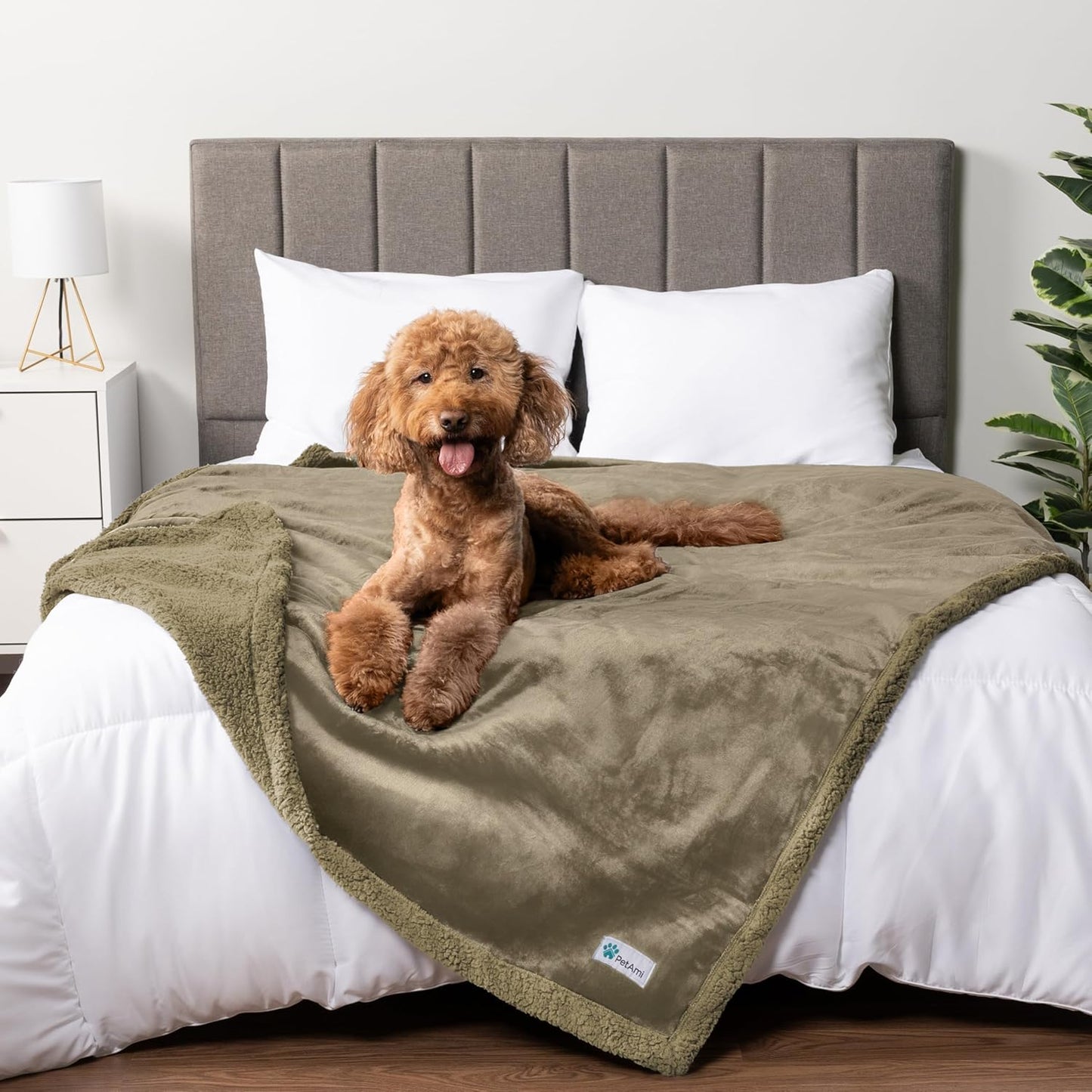 Waterproof Dog Blanket for Small Medium Dog Puppy Cat Throw for Couch Cover Leakproof Protection, Sherpa Fleece, Reversible Soft Washable 29X40 Plaid Navy Blue