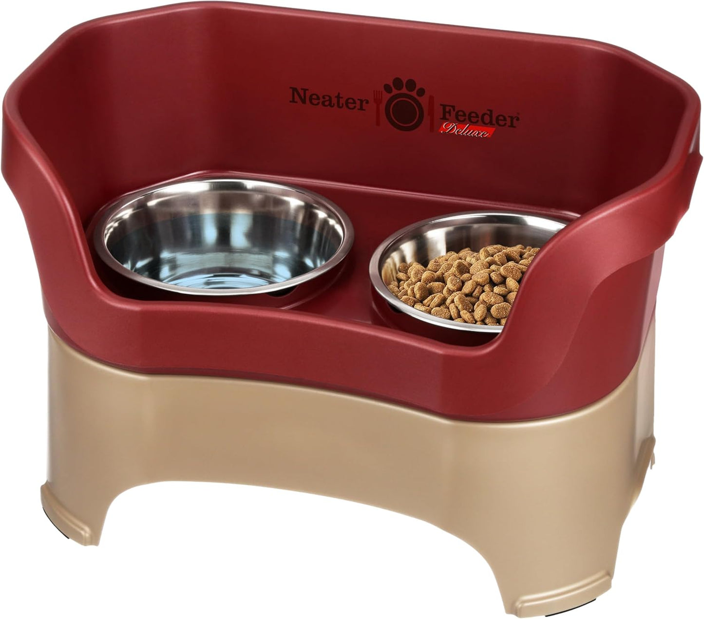 Neater Feeder Deluxe Mess Proof Dog Bowls Elevated for Small Dogs under 19 Lbs, Made in USA, No Spill Raised Dog Food Bowl Stand Feeding Station, Food and Water Bowl Set, Grey