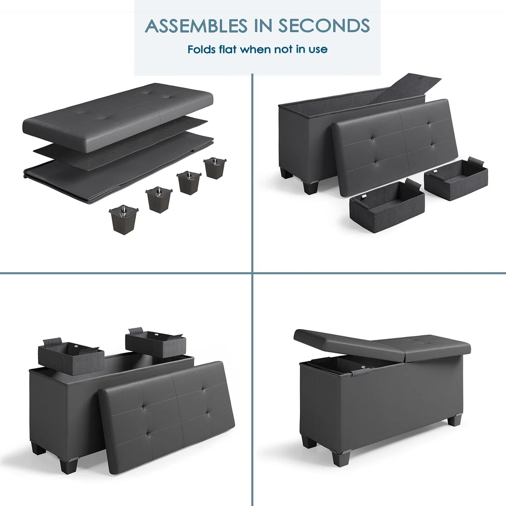 Ottoman Storage Bench, Faux Leather 30" Storage Ottoman Bench, Gray