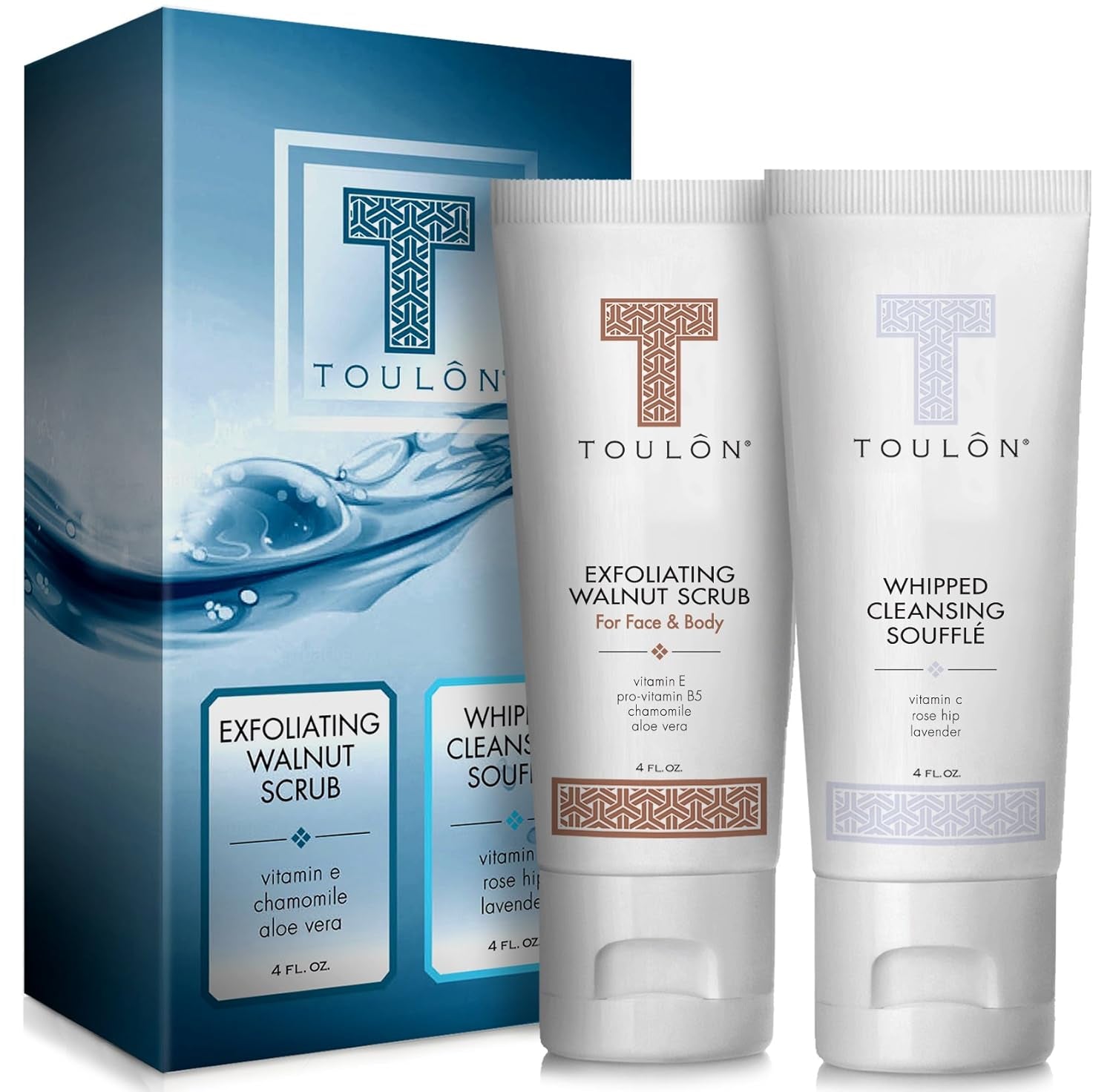 Exfoliating Scrub Set - Body Scrub Set - Skin Care Gift Set for Women & Men - Natural Spa Bath and Shower Kit with Exfoliating Walnut Body & Face Scrub & anti Aging Face Cleanser for Gentle Face Wash