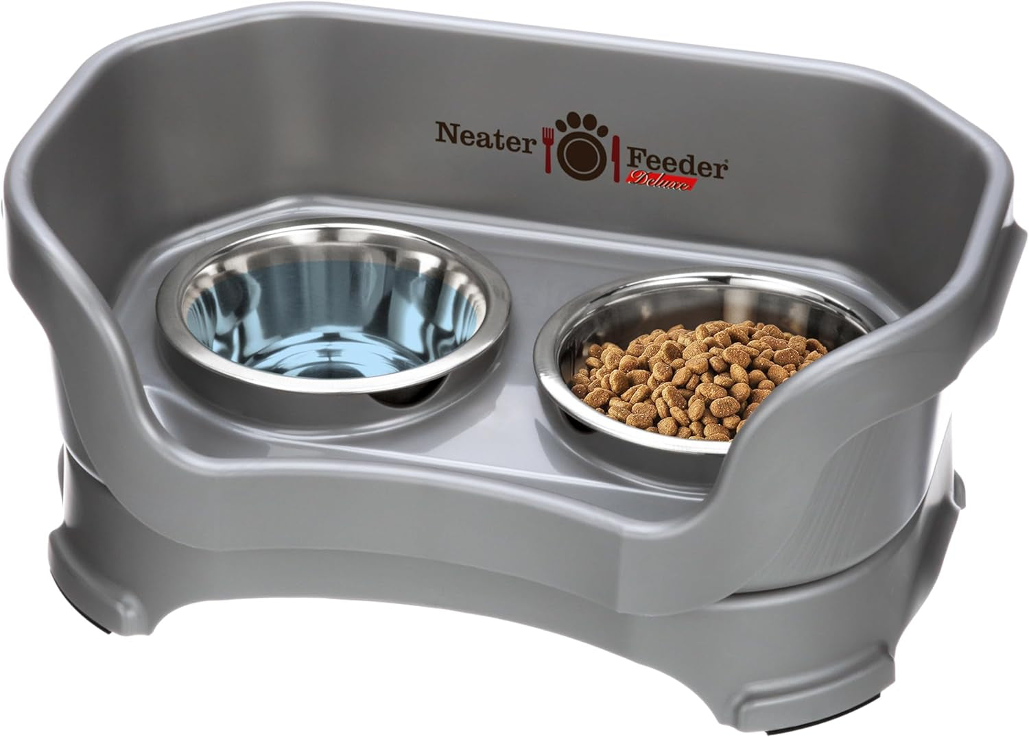Neater Feeder Deluxe Mess Proof Dog Bowls Elevated for Small Dogs under 19 Lbs, Made in USA, No Spill Raised Dog Food Bowl Stand Feeding Station, Food and Water Bowl Set, Grey