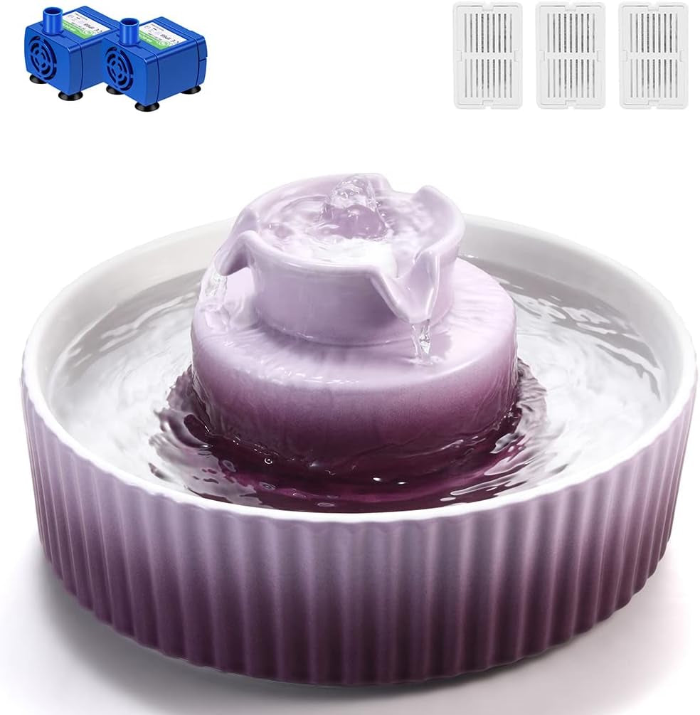 Ceramic Cat Water Fountain, 2.1L/71Oz Cupcake Cat Fountain for Dog and Cat Indoor, 2 Ultra Quiet Pumps (Green)