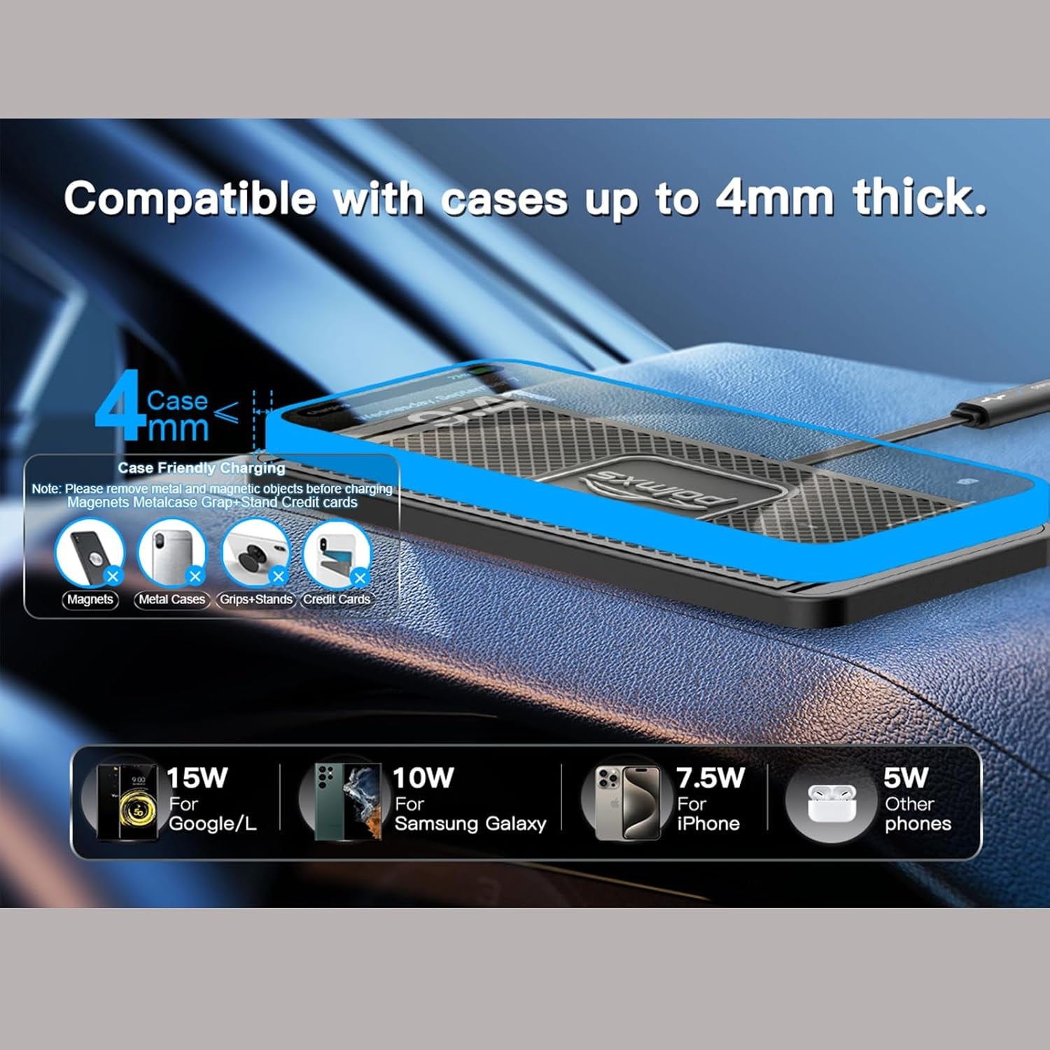 Wireless Charger Car Charging Pad 15W Fast Wireless Phone Charger Cell Phone Cordless Charging Mat