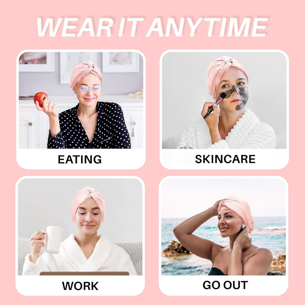 100% Mulberry Silk-Bonnet for Sleeping Women/Men for Curly/Thin/Short/Medium/Braids Hair, Real Silk Wrap Bonnet for Sleeping, Silk Sleep Night Cap for Hair Care, Light Pink