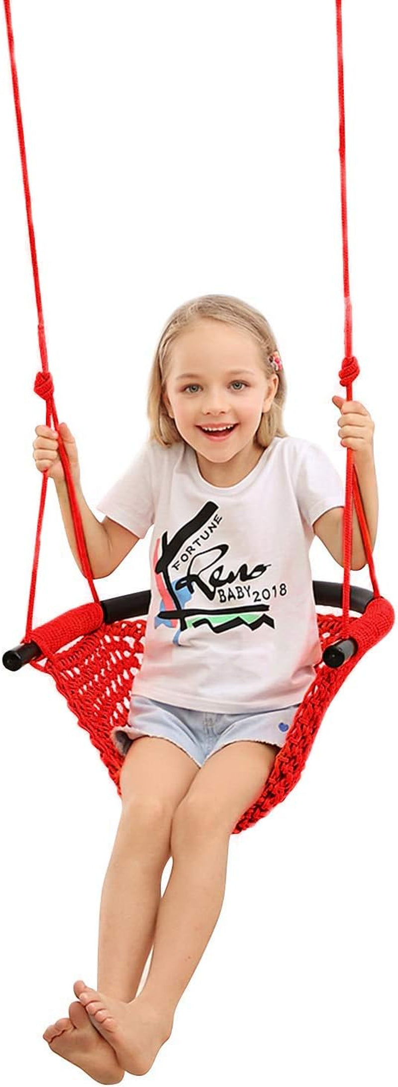 Swing Seat for Kids Heavy Duty Rope Play Secure Children Swing Set,Perfect for Indoor,Outdoor,Playground,Home,Tree,With Snap Hooks and Swing Straps,440 Lbs Capacity,Pink