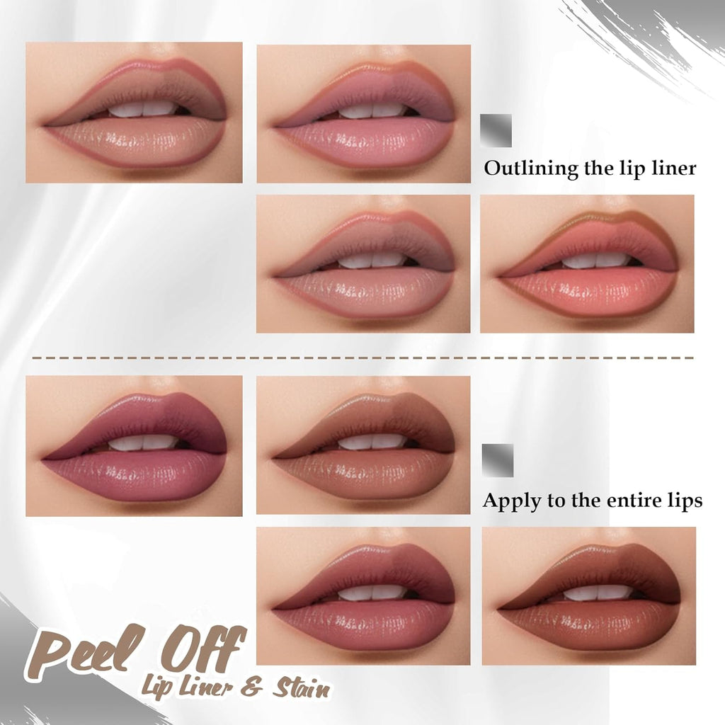 4 Colors Peel off Lip Liner, Peel off Lip Stain Set Tattoo Lip Liner with Tweezer,Waterproof, Long Lasting Lip Stain, Highly Pigmented Matte Finish Lip Tint Stain