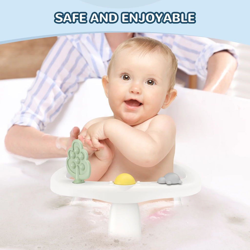 Baby Bath Seat for 6 Months and up - Non-Slip, Comfortable Bath Seat with Rinse Cup,Baby Bathing Essentials Grey