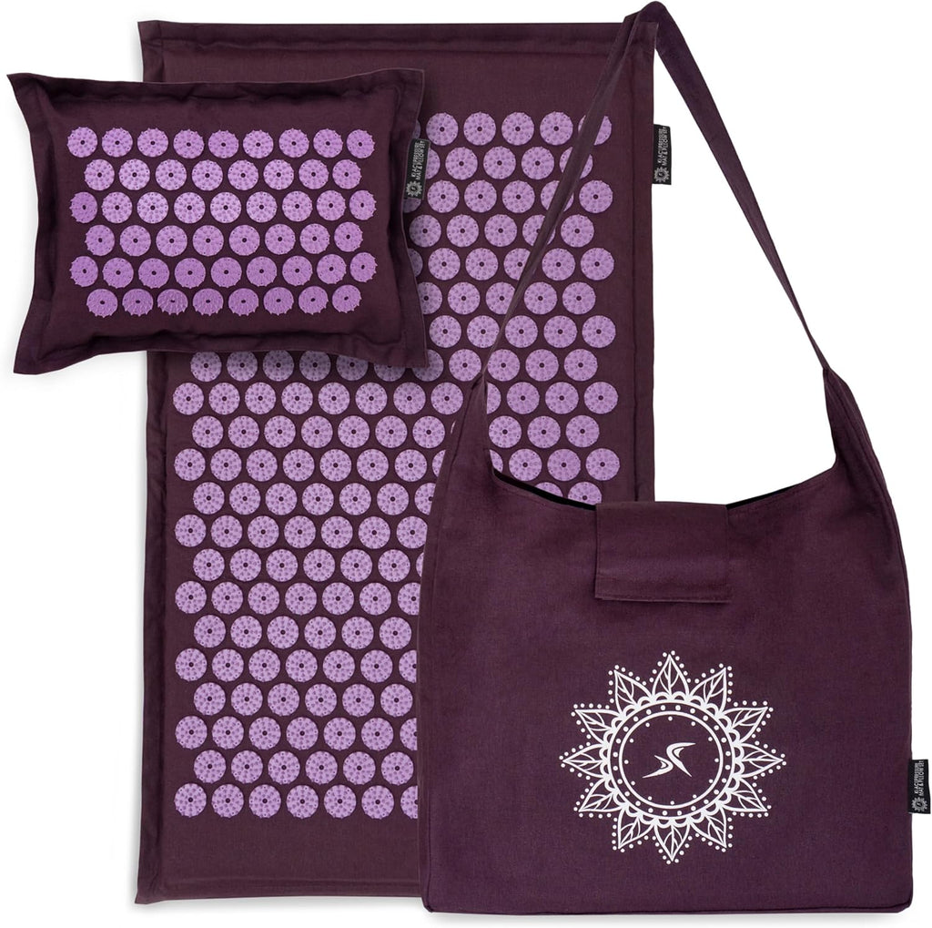 Ki Acupressure Mat and Pillow Set with 100% Natural Linen for Back/Neck Pain Relief and Muscle Relaxation, Sand Dunes