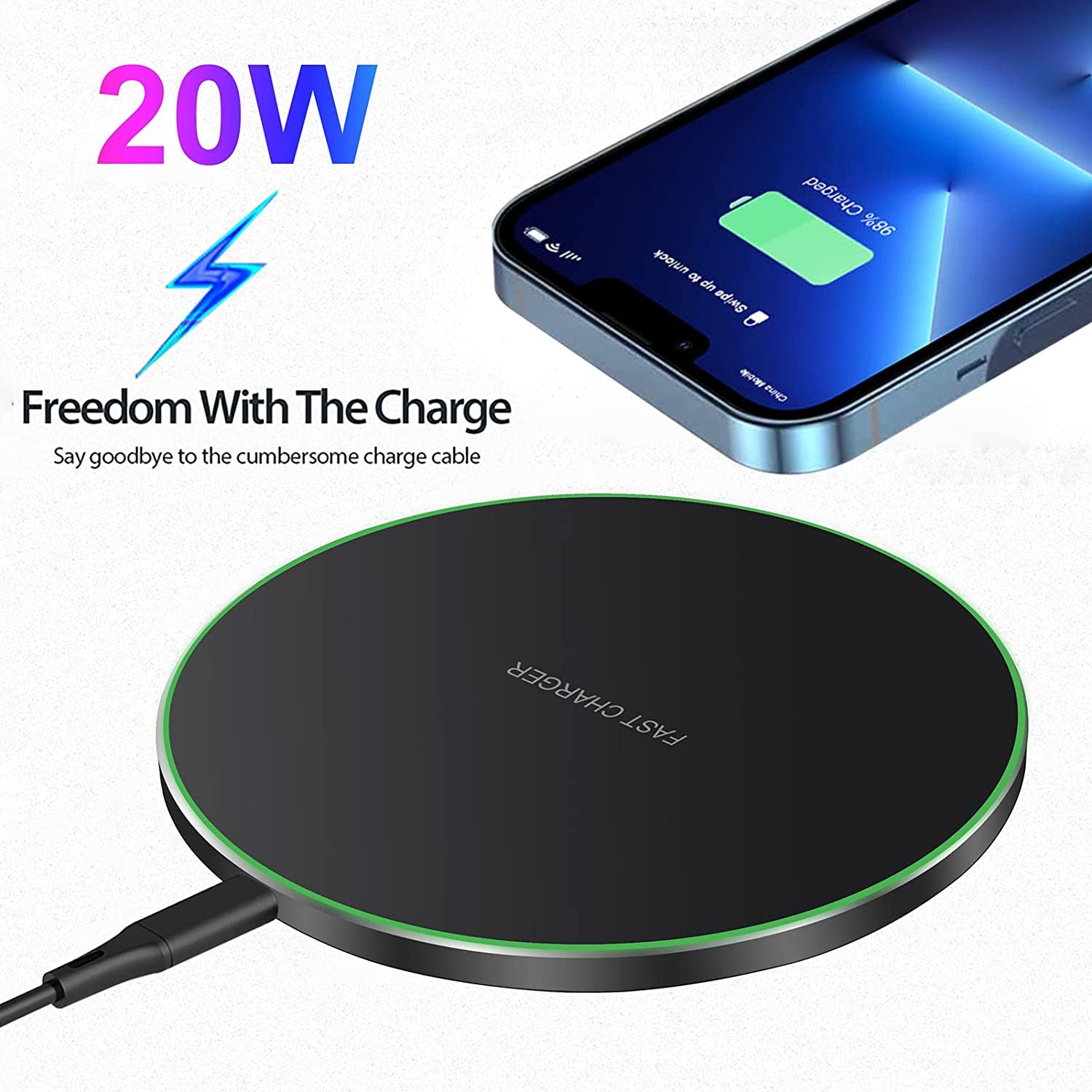 Fast Wireless Charger,20W Max Wireless Charging Pad Compatible with Iphone 16/16 Pro/15/14/13/12/Se/11/Xs Max/Xr,Airpods; Wireless Charge Mat for Samsung Galaxy S25/S24/Note,Pixel/Lg G8