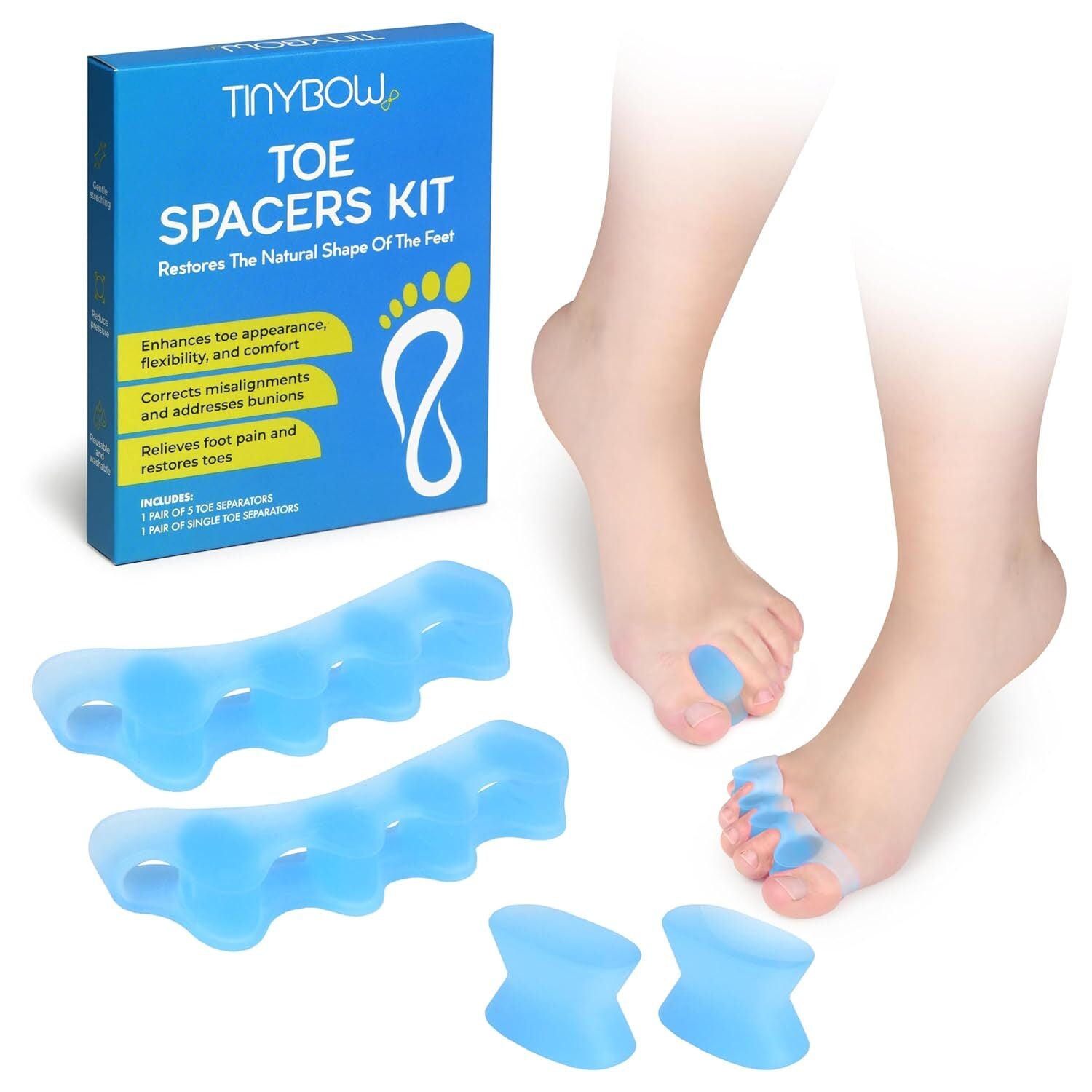 Gel Toe Separators for Women, Silicone Toe Spacers for Men - Bunion Corrector, H