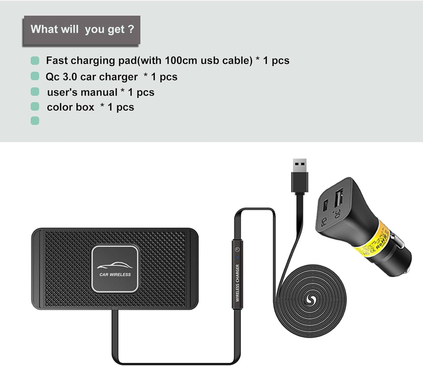 Wireless Charger Car Charging Pad 15W Fast Wireless Phone Charger Cell Phone Cordless Charging Mat